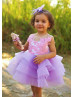 Lavender Pearl Embellished Lace Tulle Flower Girl Dress